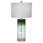 Benzara 31 inch Textured Glass Table Lamp with Drum Shade, Green