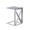 Benzara 22 inch Metal X Frame Glass Top Side Table, Silver