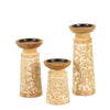 Benzara Wooden Candle Holder with Leaf Design, Small, Set of 3, Brown and White