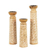 Benzara Wooden Candle Holder with Leaf Design, Tall, Set of 3, Brown and White