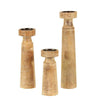 Benzara Wooden Candle Holder with Distressed Details, Set of 3, Brown
