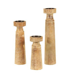Benzara Wooden Candle Holder with Distressed Details, Set of 3, Brown