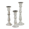 Benzara Leaf Engraved and Molded Wooden Candle Holder, Set of 3, White