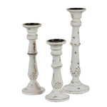 Benzara Leaf Engraved and Molded Wooden Candle Holder, Set of 3, White