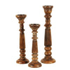 Benzara Ribbed Wooden Frame Candle Holder, Set of 3, Brown