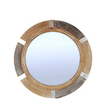 Benzara Round Wooden Beveled Wall Mirror with Metal Accent, Brown