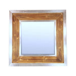 Benzara Square Wooden Beveled Wall Mirror with Metal Accent, Brown