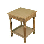 Benzara 24 Inches Carved Wooden Accent Table with Open Shelf, Brown