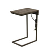 Benzara 26 Inches C Metal and Wood Accent Table with USB Port, Gray