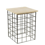 Benzara Wooden Top Accent Table with Grid Metal Frame, Beige and Black