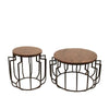 Benzara 2 Piece Wooden Top Table with Flared Metal Base, Brown and Black