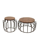 Benzara 2 Piece Wooden Top Table with Flared Metal Base, Brown and Black