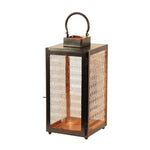 Benzara Metal Lantern with Glass Hurricane, Bronze and Black