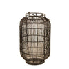 Benzara Round Caged Metal Lantern with Glass Hurricane, Black