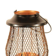 Benzara Bellied Metal Lantern with Glass Hurricane, Bronze