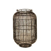 Benzara Round Caged Metal Lantern with Glass Hurricane, Small, Black