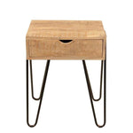 Benzara 1 Drawer Wooden Side Table with Metal Hairpin Legs, Brown and Black