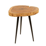 Benzara Live Edge Wooden Side Table with Metal Tripod Legs, Brown and Black
