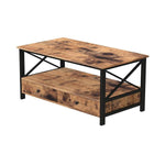 Benzara 2 Drawer Wood and Metal Coffee Table with X Panel, Brown and Black