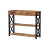 Benzara 2 Drawer Wood and Metal Console Table with X Panel, Brown and Black