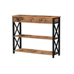 Benzara 2 Drawer Wood and Metal Console Table with X Panel, Brown and Black