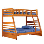Benzara Wooden Twin Over Full Bunk Bed with Slatted Guardrails, Oak Brown