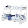 Benzara Wooden Twin Over Full Bunk Bed with Slatted Guardrails, White