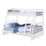 Benzara Wooden Twin Over Full Bunk Bed with Slatted Guardrails, White