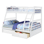 Benzara Wooden Twin Over Full Bunk Bed with 2 Drawers and Casters, White