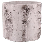 Benzara Faux Birch Cement Framed Cylinder Planter, Large, White