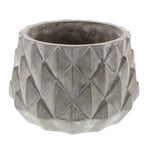 Benzara Round Cement Planter with Textured Diamond Design, Large, Gray