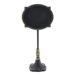 Benzara Oval Carved Metal Chalkboard Stand, Black and Brass