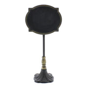Benzara Oval Carved Metal Chalkboard Stand, Black and Brass