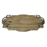 Benzara Scalloped Wooden Tray with Metal Handles, Large, Brown and Black