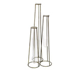 Benzara Metal Frame Cluster Vase with 3 Suspended Glass, Brass and Clear