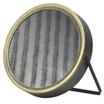 Benzara Round Metal Encased Easel Mirror, Black and Brass