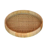 Benzara Woven Rattan Frame Round Tray, Medium, Natural Brown