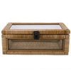 Benzara Rattan and Glass Frame Rectangular Case with Lock, Brown