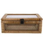 Benzara Rattan and Glass Frame Rectangular Case with Lock, Brown
