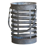 Benzara Cylindrical Caged Metal Lantern with Glass Hurricane, Gray