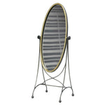 Benzara Oval Metal Frame Swiveling Vanity Mirror, Gold and Gray