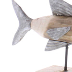 Benzara Wood and Metal Fish Figurine, Small, Brown and Gray