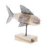 Benzara Wood and Metal Fish Figurine, Small, Brown and Gray