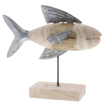 Benzara Wood and Metal Fish Figurine, Large, Brown and Gray