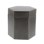 Benzara Hexagonal Metal Frame Lidded Canister, Small, Dark Bronze