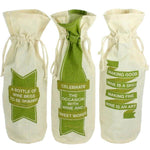 Benzara Quotes Printed Wine Bag, Assortment of 3, White and Green