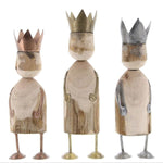 Benzara Wise Men Wooden Accentdecor with Metal Crown, Set of 3, Brown
