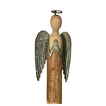 Benzara Galvanized Wings Wooden Angel Accentdecor with Ring Top, Small, Brown