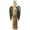 Benzara Galvanized Wings Wooden Angel Accentdecor with Ring Top, Large, Brown
