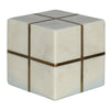 Benzara Marble Cube with Metal Inlay, White and Gold